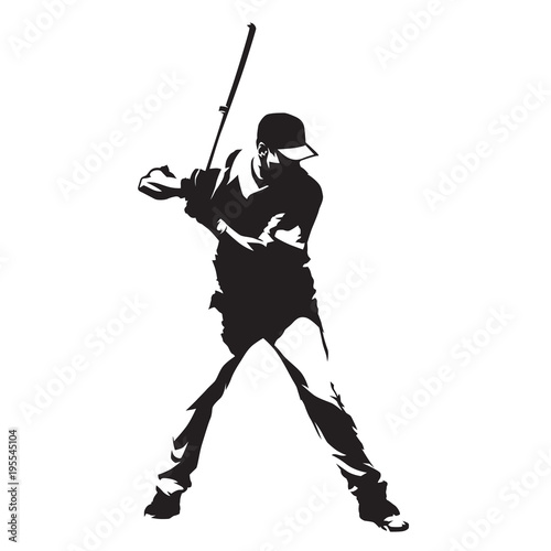 Baseball player standing with bat in his hands, abstract vector silhouette