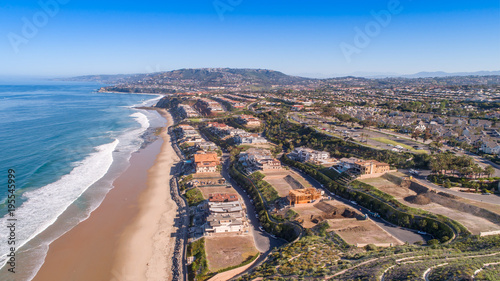 Aerial view of California coastal real estate and construction.