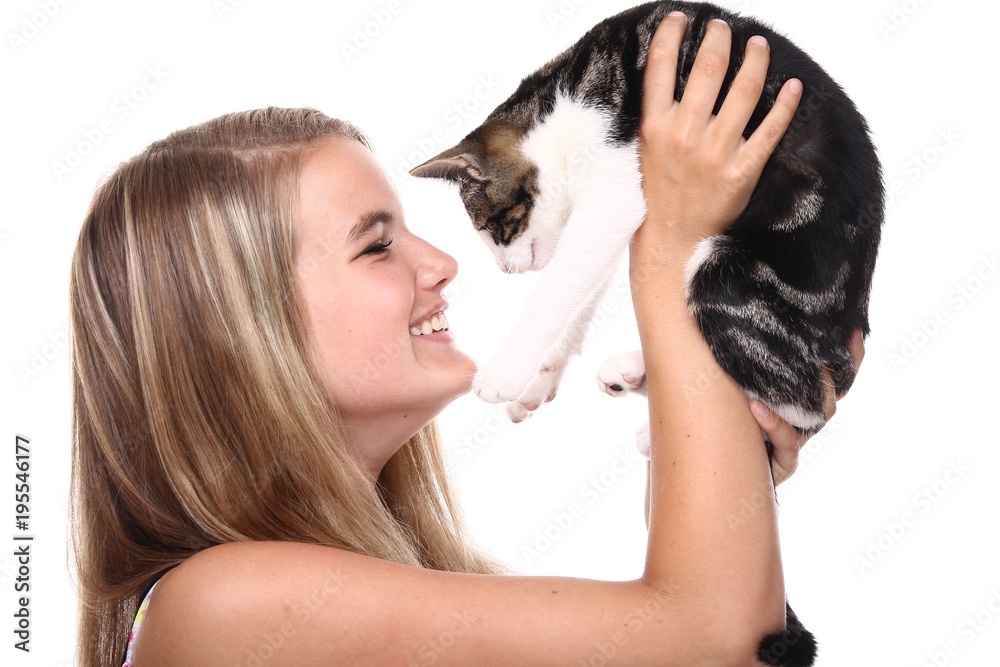 Caucasian woman with a cat