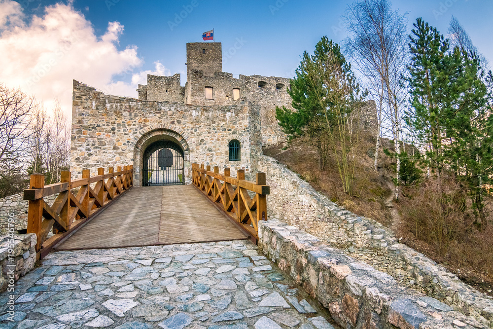Medieval castle Strecno nearby Zilina town, Slovakia, Europe.