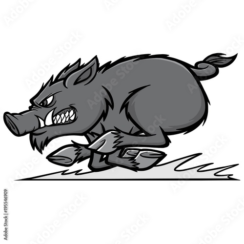 Razorback Run Illustration - A vector cartoon illustration of a Razorback Mascot running.