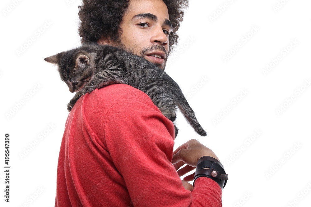 Afro man with a cat Afro man with a cat