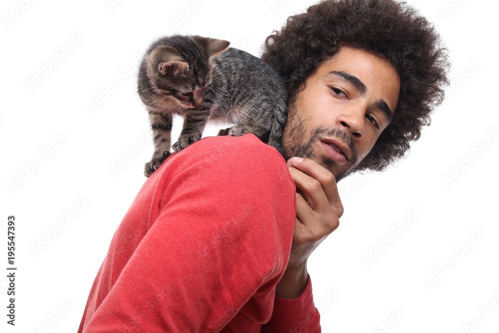 Afro man with a cat Afro man with a cat