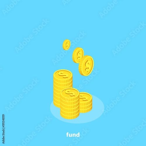 gold coins on a blue background, isometric image