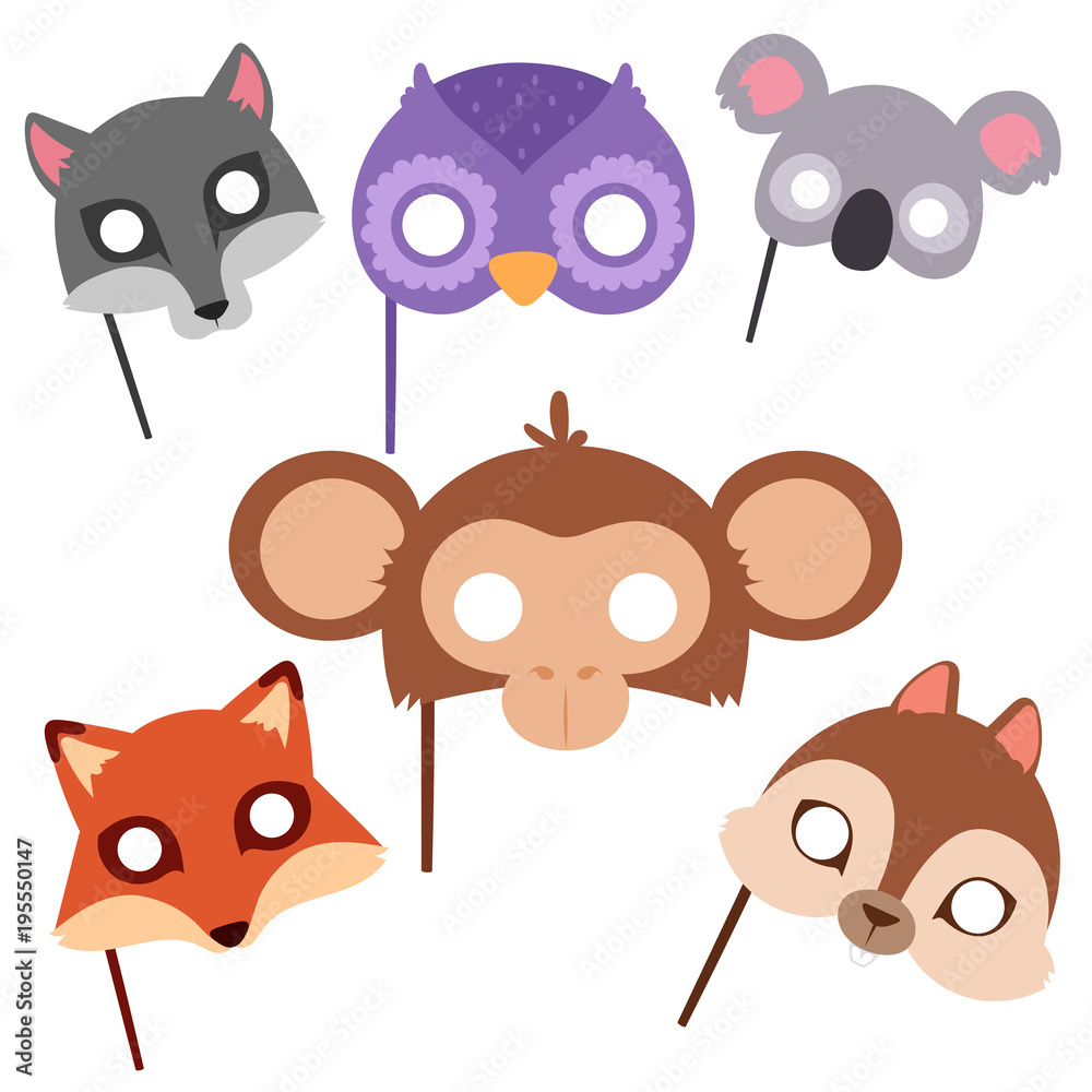 Φωτογραφία Animals carnival mask vector festival decoration masquerade and party costume cute cartoon head decor celebration illustration
