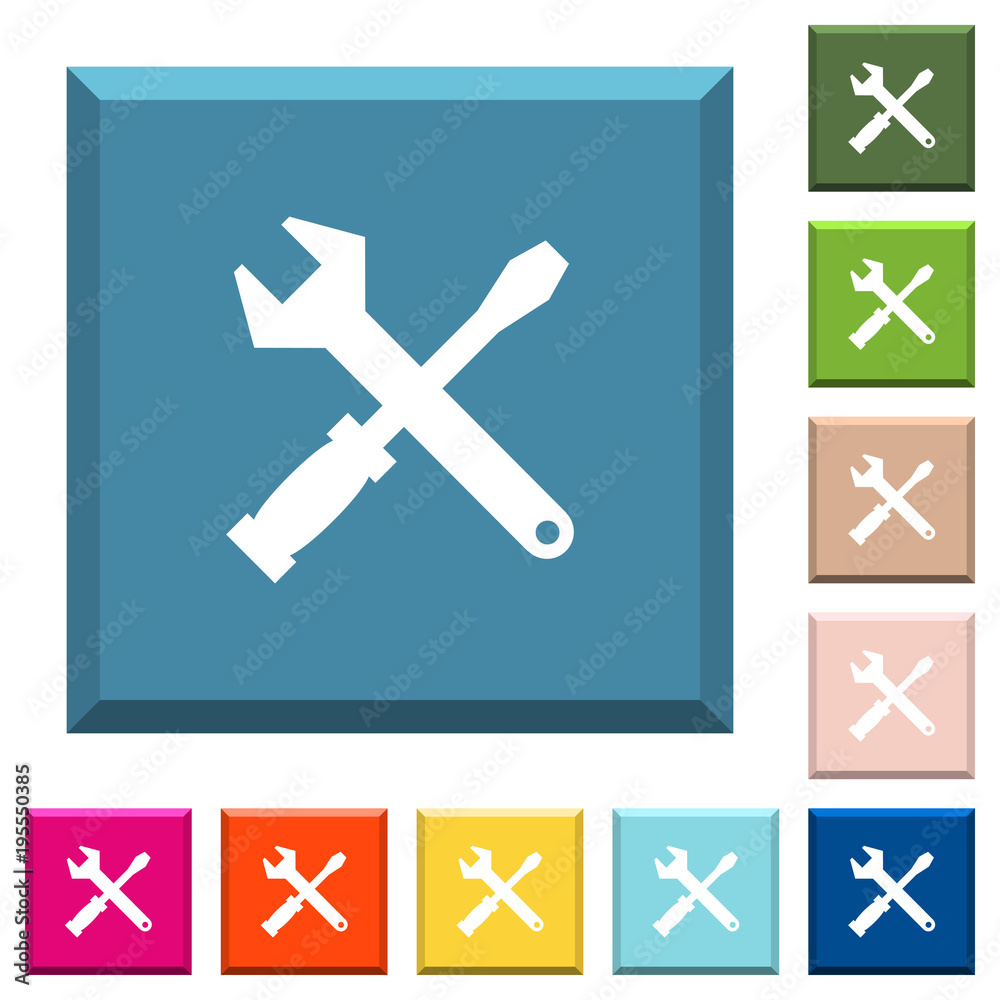 Tool kit white icons on edged square buttons Tool kit white icons on edged square buttons