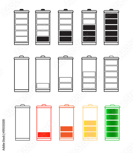 Battery Indicator Icon Set isolated isolated on a transparent background. Battery icon set .Set of battery charge level indicators. Vector icon