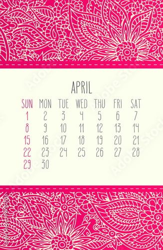 April year 2018 calendar