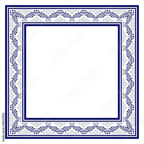 Blue square frame in the traditional style of painting on porcelain.