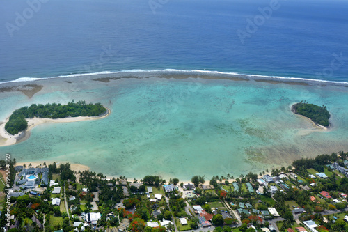 Aerial landscape view of Muri Lagoon in Rarotonga Cook Islands photo