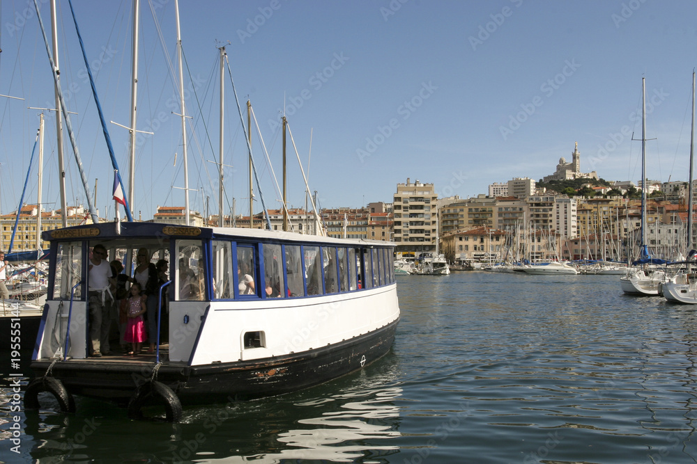 Old ferry boat in Marseille harbor France.