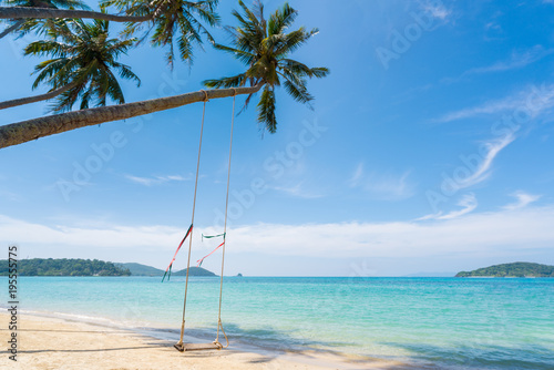 Swing hang from coconut palm tree over summer beach sea in Phuket ,Thailand. Summer, Travel, Vacation and Holiday concept . © ake1150