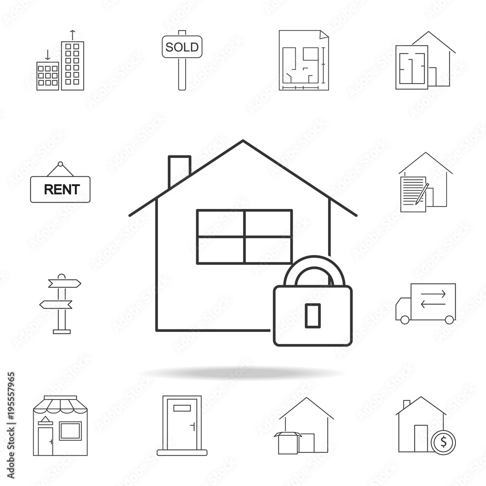 vector home lock Icon. Set of sale real estate element icons. Premium quality graphic design. Signs, outline symbols collection icon for websites, web design, mobile app