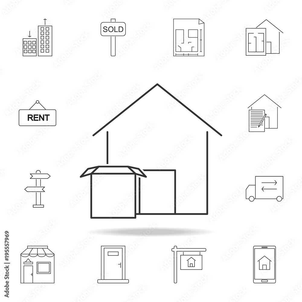 warehouse icon isolated on white background. Set of sale real estate element icons. Premium quality graphic design. Signs, outline symbols collection icon for websites, web design