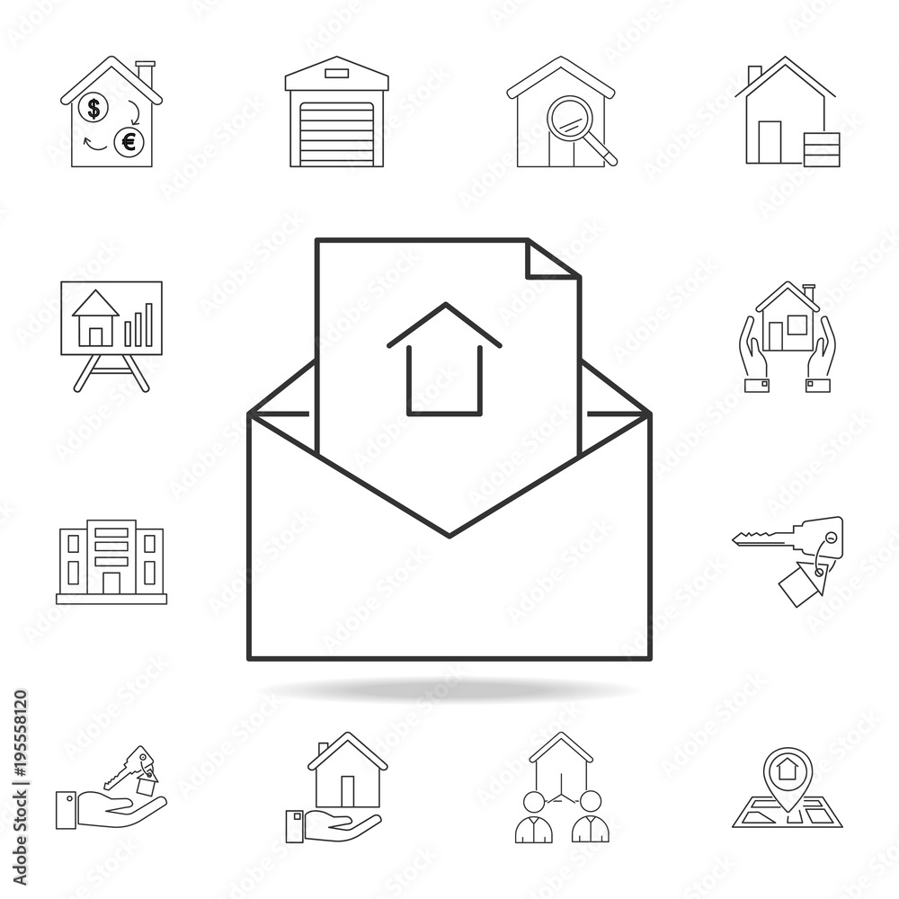 Fototapeta premium Open envelope for lette icon. Set of sale real estate element icons. Premium quality graphic design. Signs, outline symbols collection icon for websites, web design, mobile app