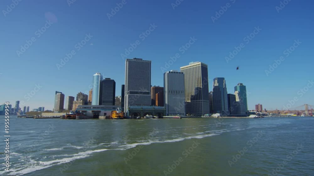 Helicopter descending in Manhattan, New York City Helicopter descending in Manhattan, New York City