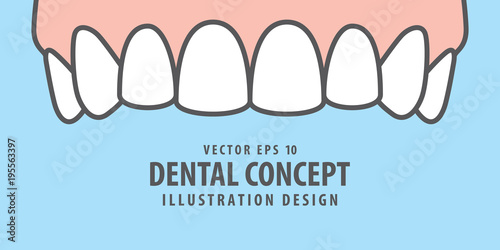 Banner Upper healthy teeth illustration vector on blue background. Dental concept.