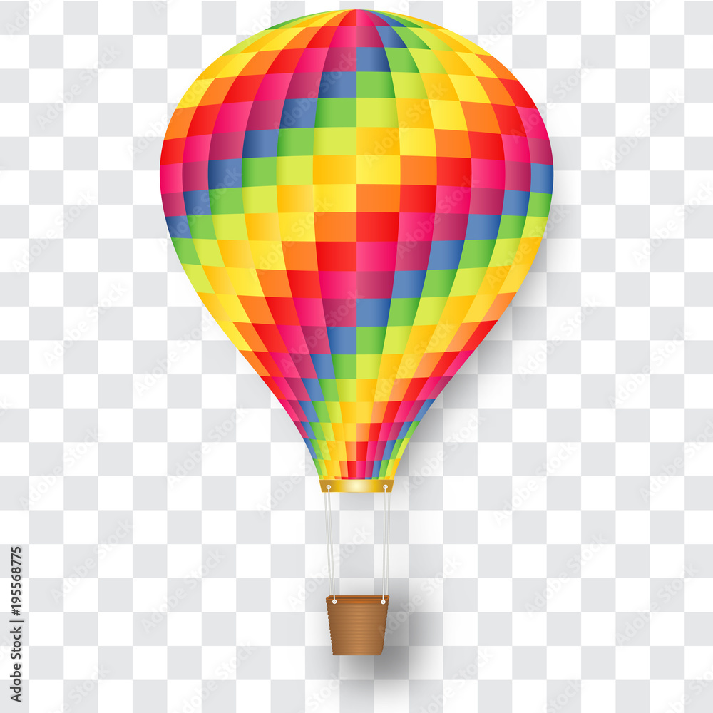 Fototapeta premium Rainbow hot air balloon isolated on transp background as paper art and craft style concept. vector illustration.