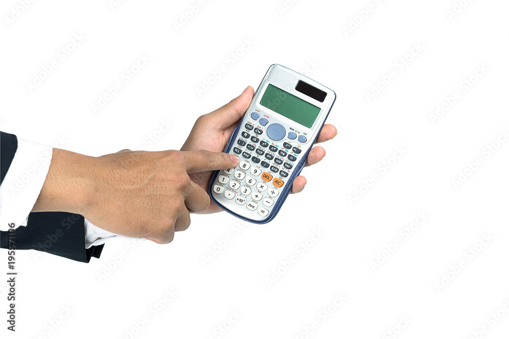 Hand of the businessman calculator isolated on white backgroundwith clipping path. Hand of the businessman calculator isolated on white backgroundwith clipping path.