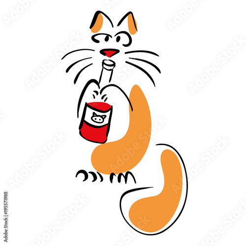 Cat sniffs the bottle