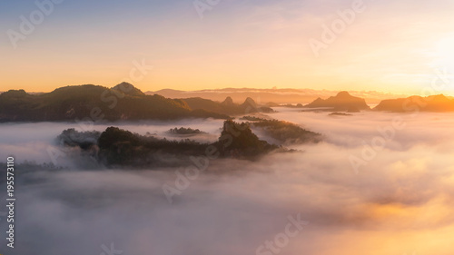 Panoramic mountain landscape and mist. photo