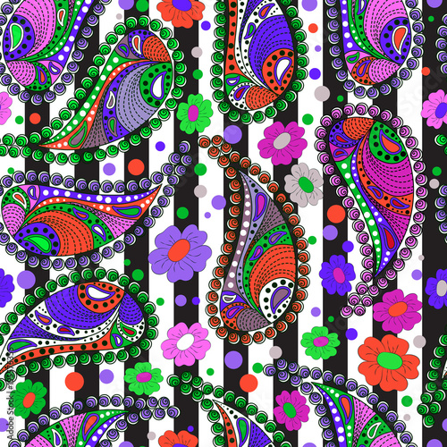 Seamless texture, endless pattern, tribal style ethnic elements paisley . Vector traditional ornament 