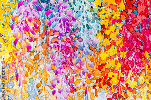 Watercolor original painting colorful bunch of wisteria and abstract flowers