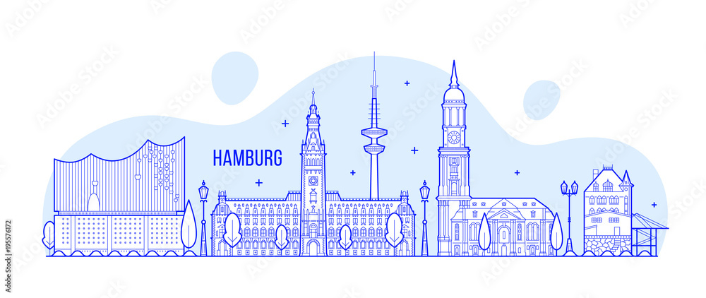 Hamburg skyline Germany city buildings vector