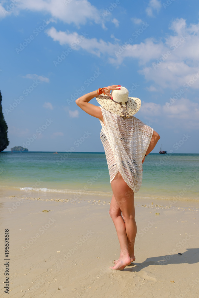 woman resting at the tropical Thailand Railay beach woman resting at the tropical Thailand Railay beach