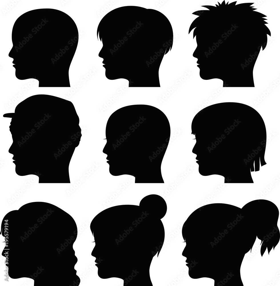 Head silhouette icon set Stock Vector | Adobe Stock