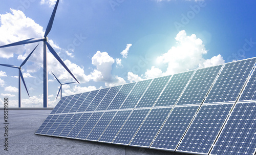 New energy, cities use solar energy and wind power photo