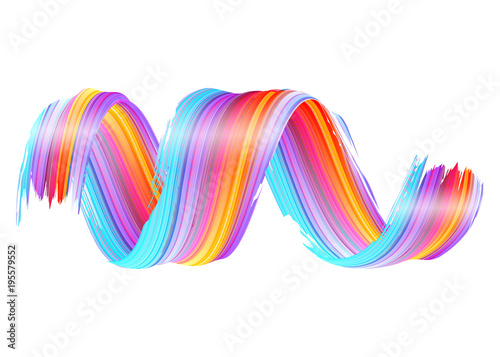 Vector 3D Paint Curl. Abstract Spiral Brush Stroke. Flowing Ribbon Shape. Digital Liquid Ink. Dynamic Artistic Wave. Isolated Background Design. Acrylic Splash Ribbon. Calligraphic Brushstroke Loop.