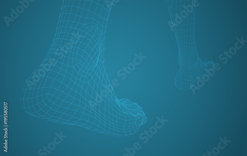 3d illustration of a vector of human feet walking along photo