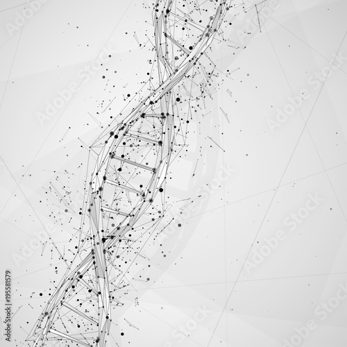 vector. part of the human dna. 3d triangular abstract style. in black and white photo