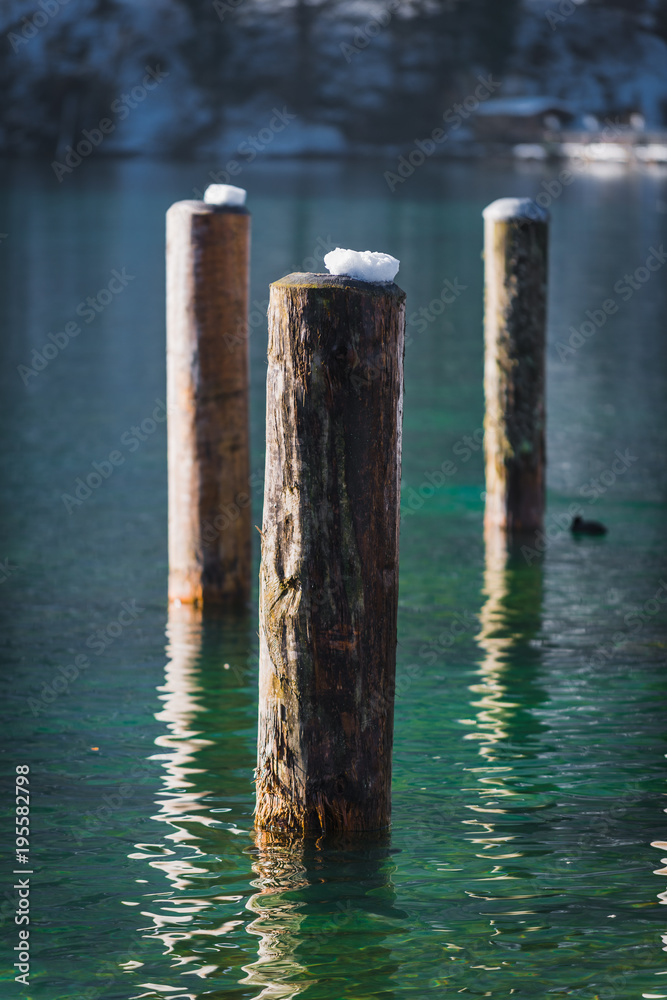 Beautiful view near the pier on  lake Konigssee. Bavaria. Germany