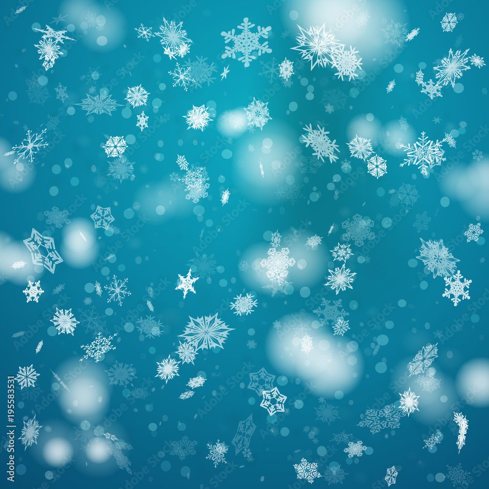 snowfall from New Year's snowflakes on a blue background. snowfall from New Year's snowflakes on a blue background.