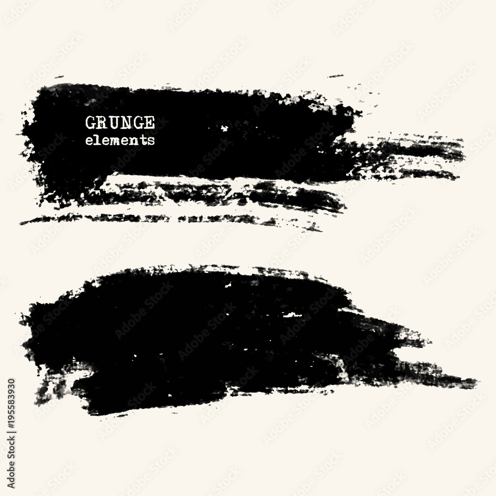 Fototapeta premium Set of black paint, ink, grunge, dirty brush strokes.