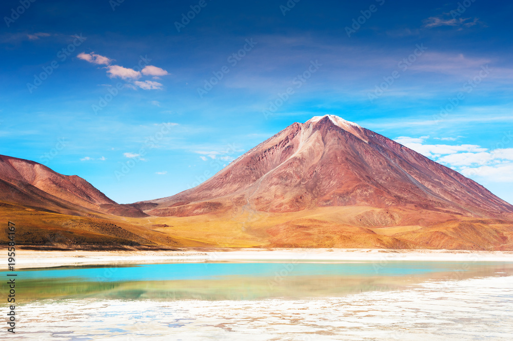 Licancabur volcano and Laguna Verde in Altiplano, Bolivia