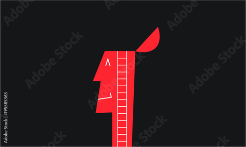 Climbing inside the human head. Creative vector illustration for business concept.