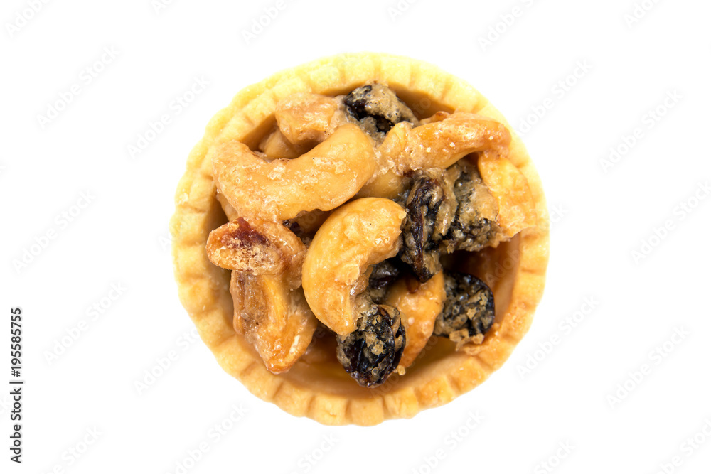 Cashew nut and dried raisins cupcake isolated on white backround