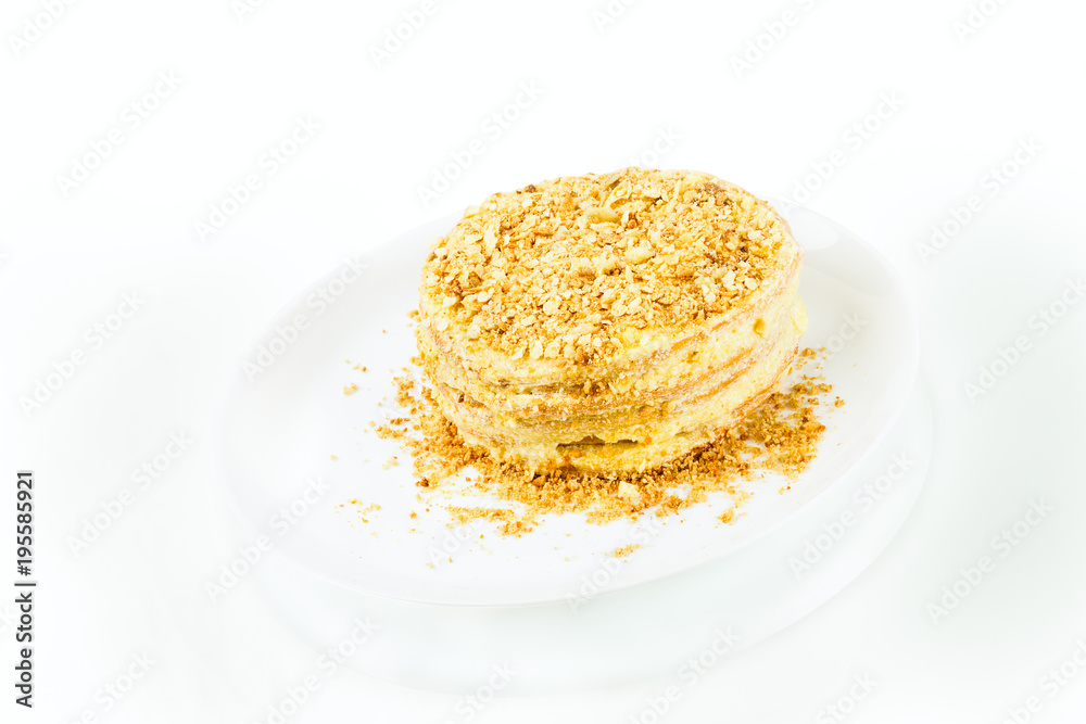 puff homemade cake with custard and biscuit crumb
