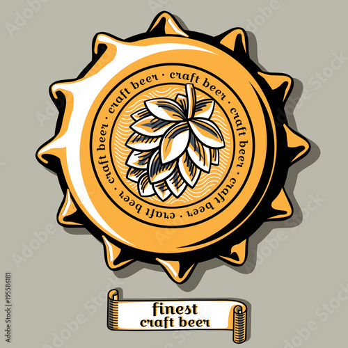 Craft beer brewery emblem on bottle cap