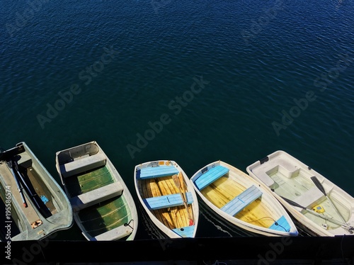 Row boats anchored in Monterey, California