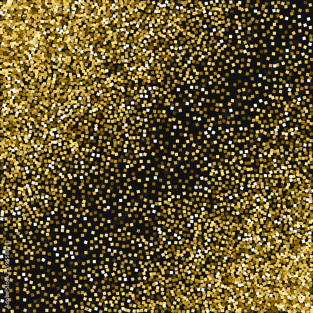 Gold glitter. Abstract scattered pattern with gold glitter on black background. Marvelous Vector illustration.