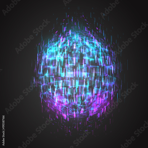 vector bright glowing ball on a dark background. chaotic rays photo