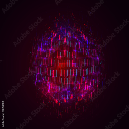 vector bright glowing ball on a dark background. chaotic rays photo