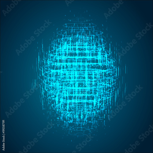 vector bright glowing ball on a dark background. chaotic rays photo