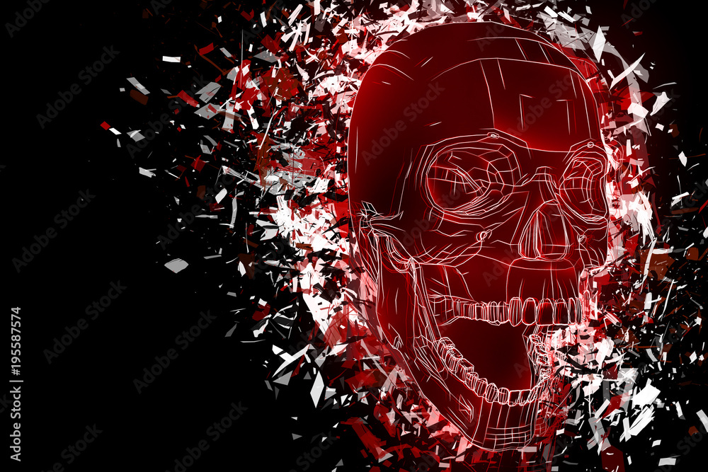 Obraz premium vector exploded skull with splashes in all directions.