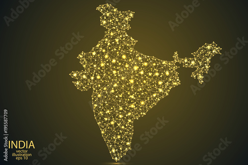 India map consisting of 3D triangles, lines, points and connections. Vector illustration EPS 10.