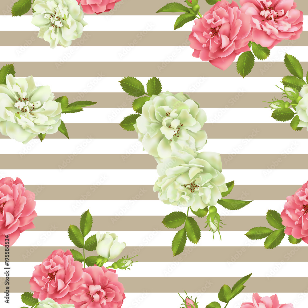 Obraz premium Realistic vector pink rose. 3d seamless roses